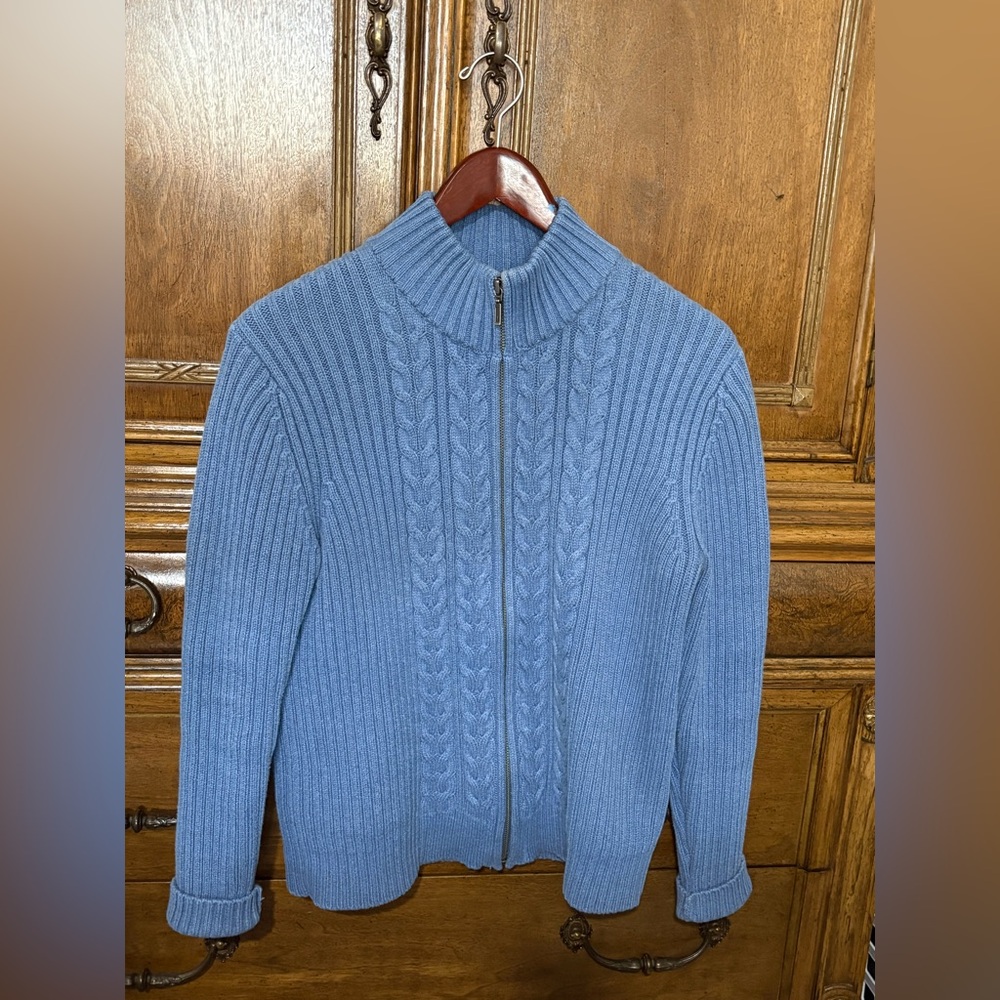 Lands' End Zip-Up Sweater in Soft Blue